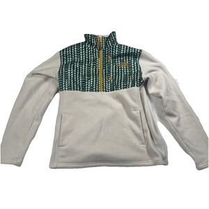 The North Face Mens Half‎ Zip Fleece Pullover Green Cream Gold Abstract Logo EUC